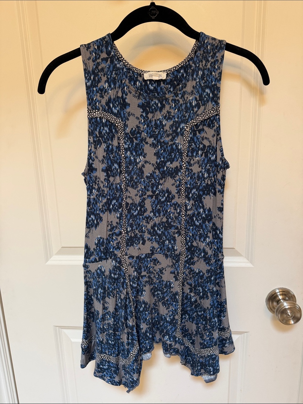 Vintage Weston Wear Blue/Gray Floral Sleeveless Swing Tank Top
